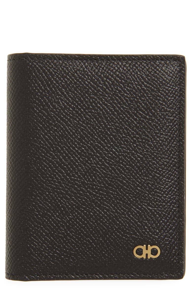 FERRAGAMO Double Gancio Tall Leather Wallet, Main, color, Nero Nero