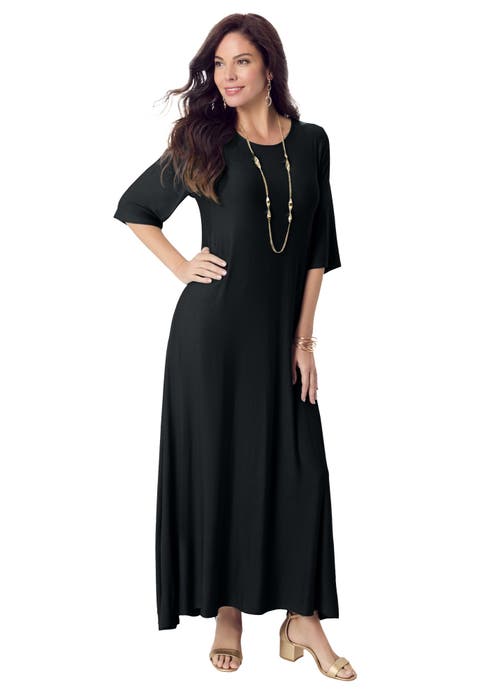 Plus Size Stretch Knit High Low Short Sleeve Maxi Dress