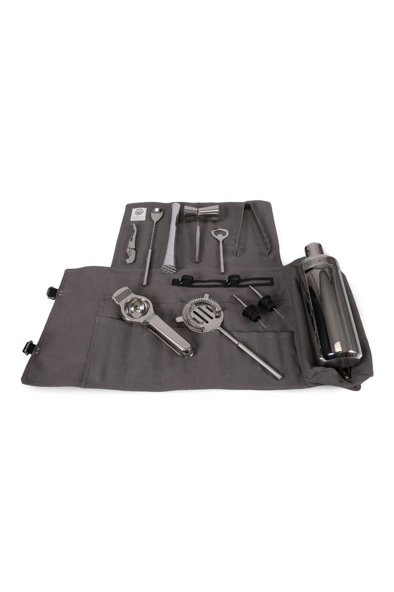 Barkeep Roll Up 12-Piece Bar Tool Set, Alternate, color, GRAY