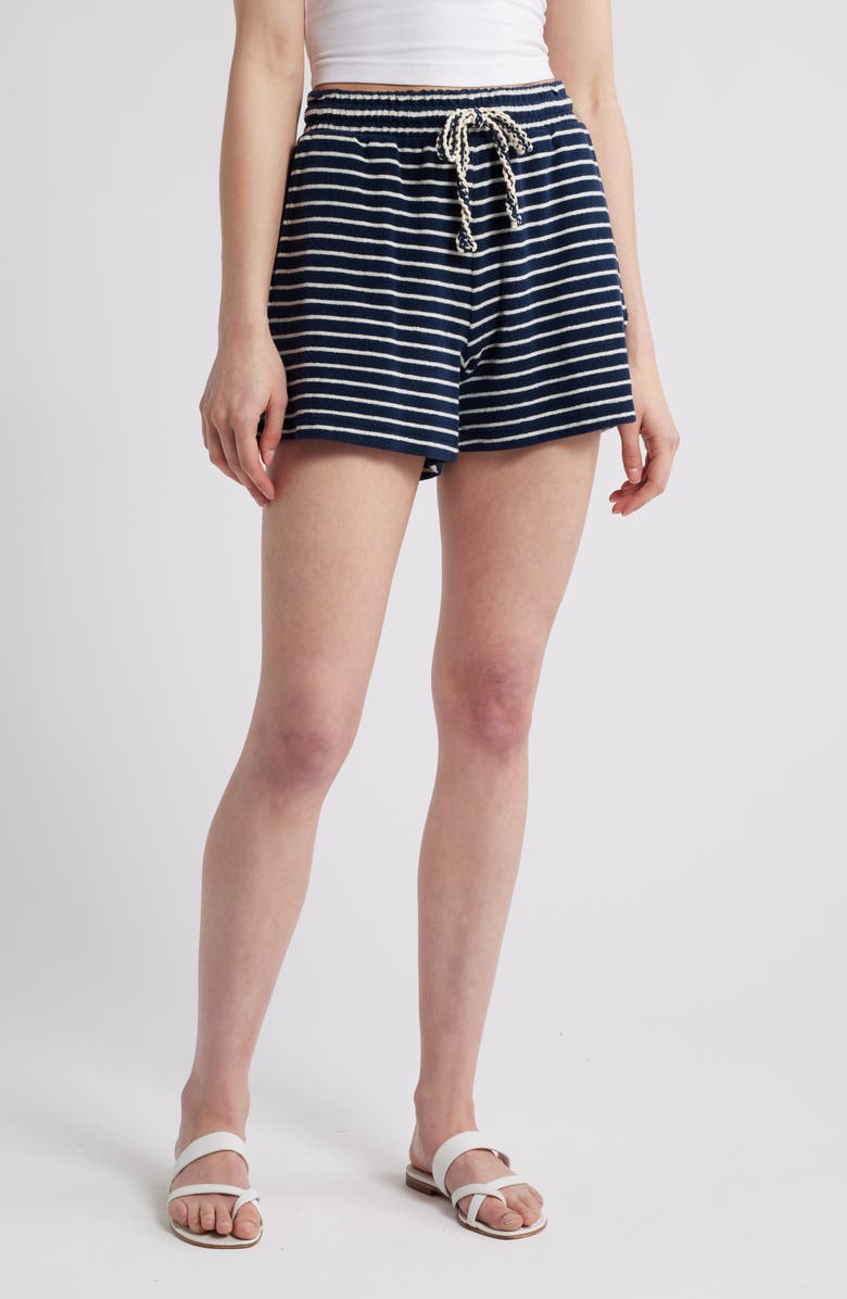 Rails Teddy Stripe Cotton Terry Cloth Shorts, Main, color, Navy Ivory Stripe