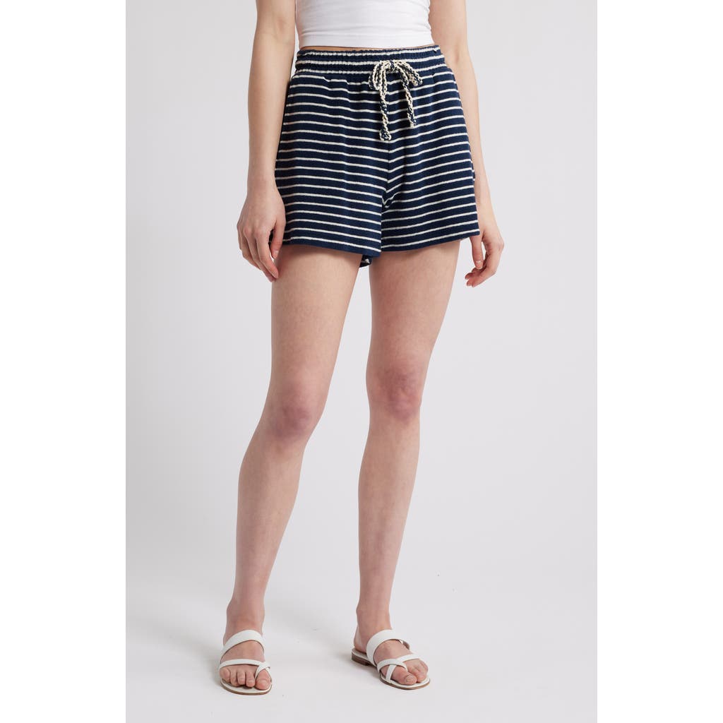 Rails Teddy Stripe Cotton Terry Cloth Shorts In Navy Ivory Stripe