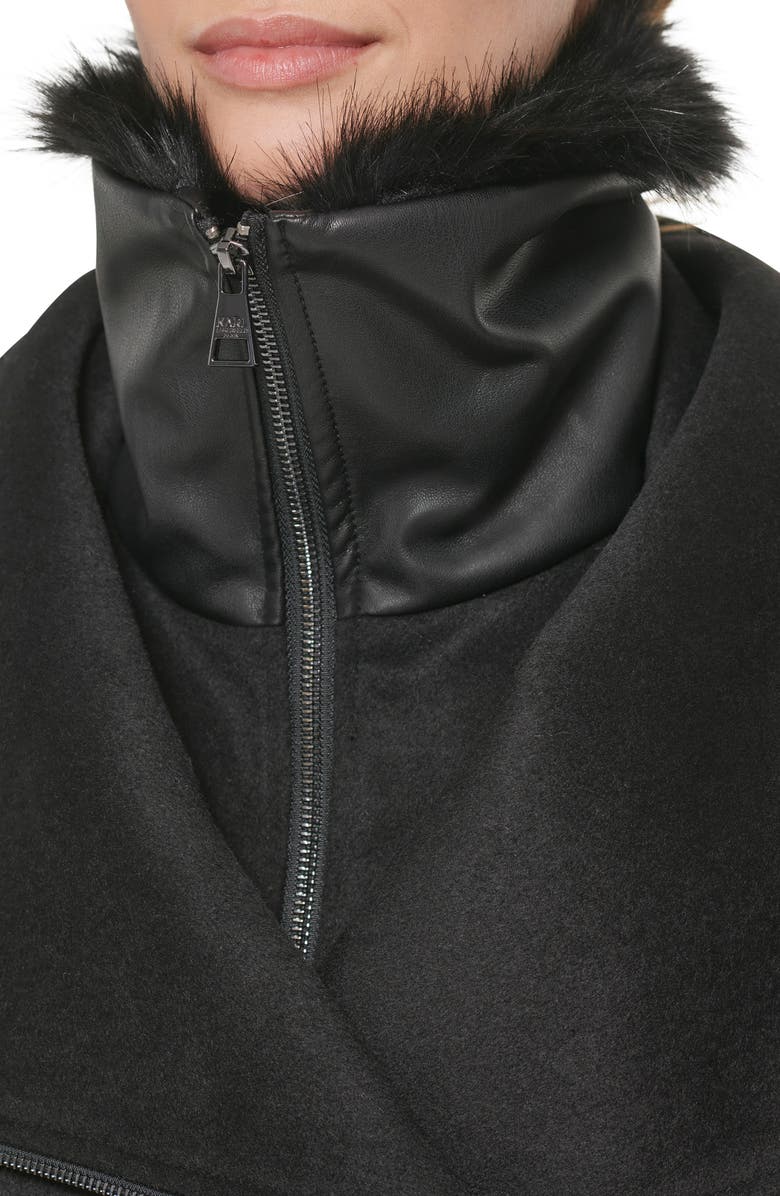 KARL LAGERFELD PARIS Asymmetrical Faux Fur Collar Long Coat, Alternate, color, 