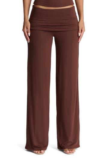 Naked Wardrobe Foldover Flare Pants In Brown