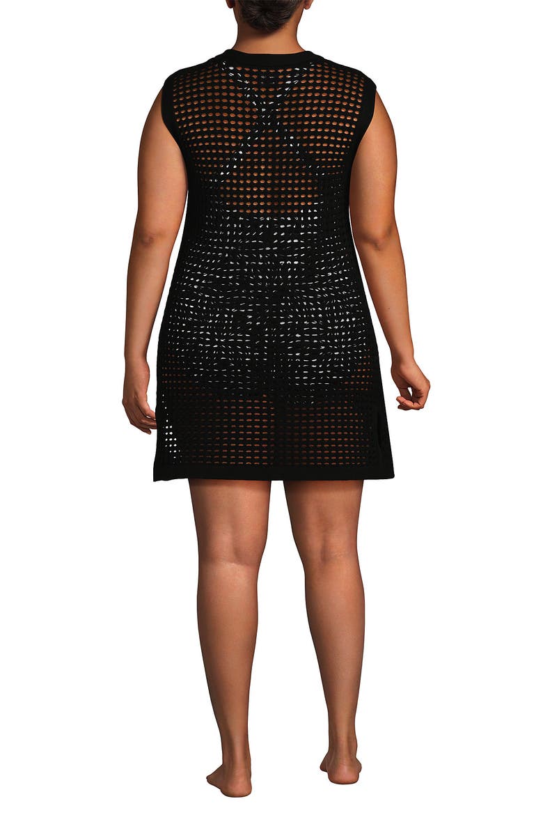Plus Size Open Knit Cover-up Dress, Alternate, color, Black