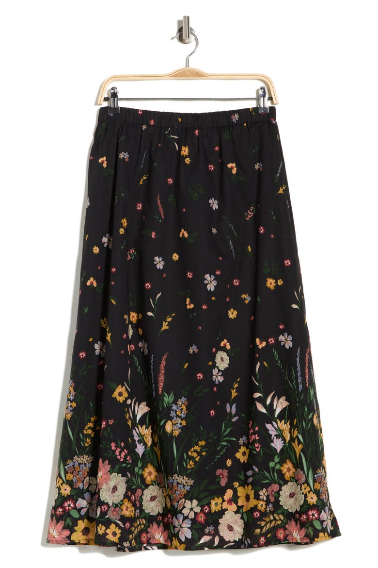 Floral Border Maxi Skirt, Alternate, color, BLACK