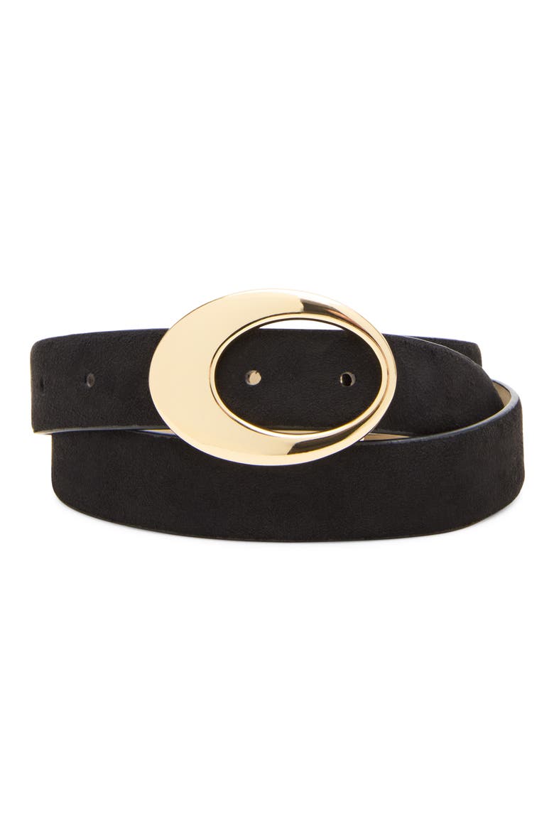 Faux Suede Organic Buckle Belt, Main, color, BLACK