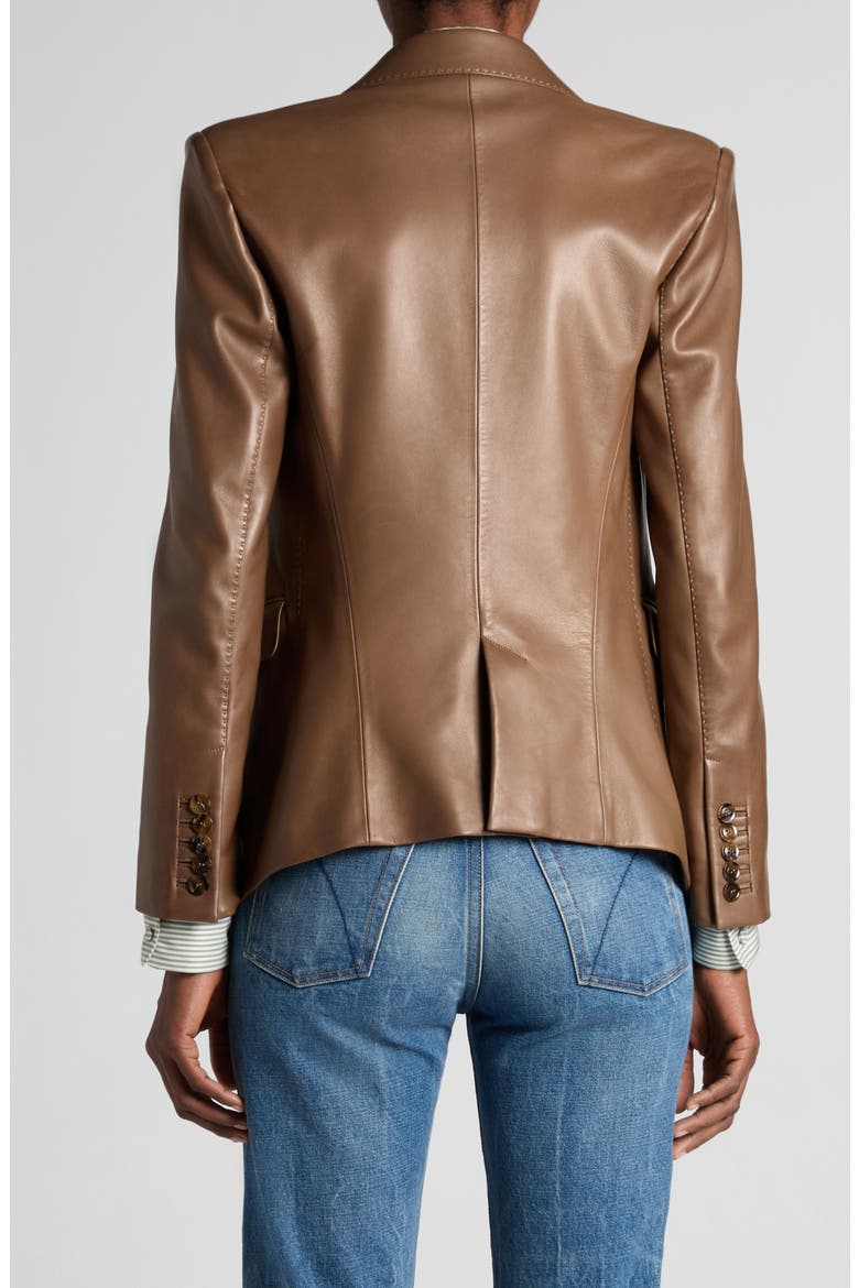 Guanteria Single Breasted Leather Blazer, Alternate, color, TAUPE