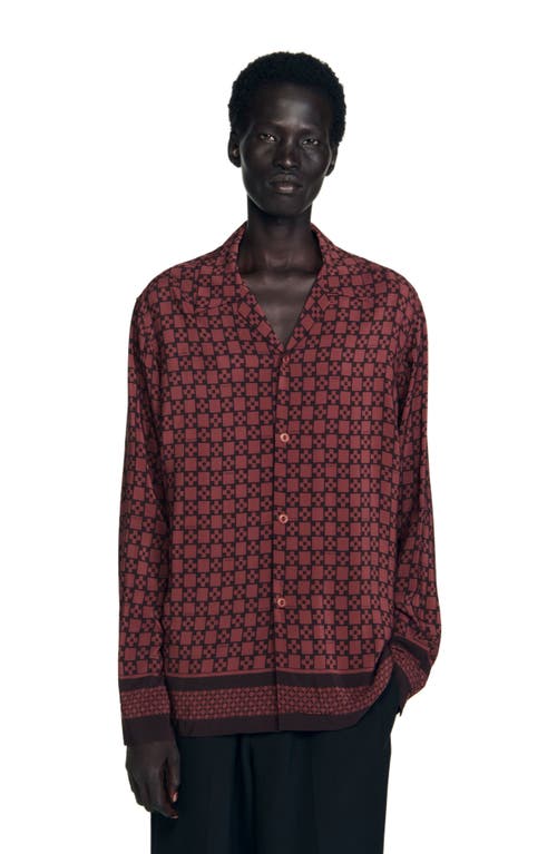 Sandro Printed Loose Fit Button Shirt In Brown