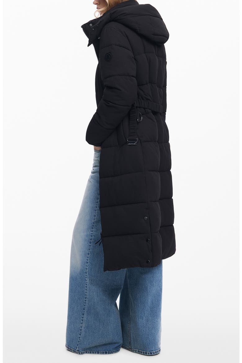 Quilted Puffer Longline Coat with Removable Hood, Alternate, color, BLACK