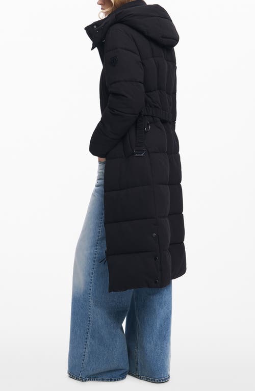 Desigual Quilted Puffer Longline Coat With Removable Hood In Black
