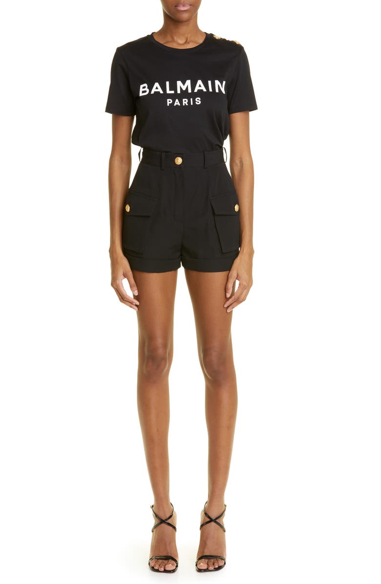Balmain Wool Grain de Poudre Cargo Shorts, Alternate, color, 