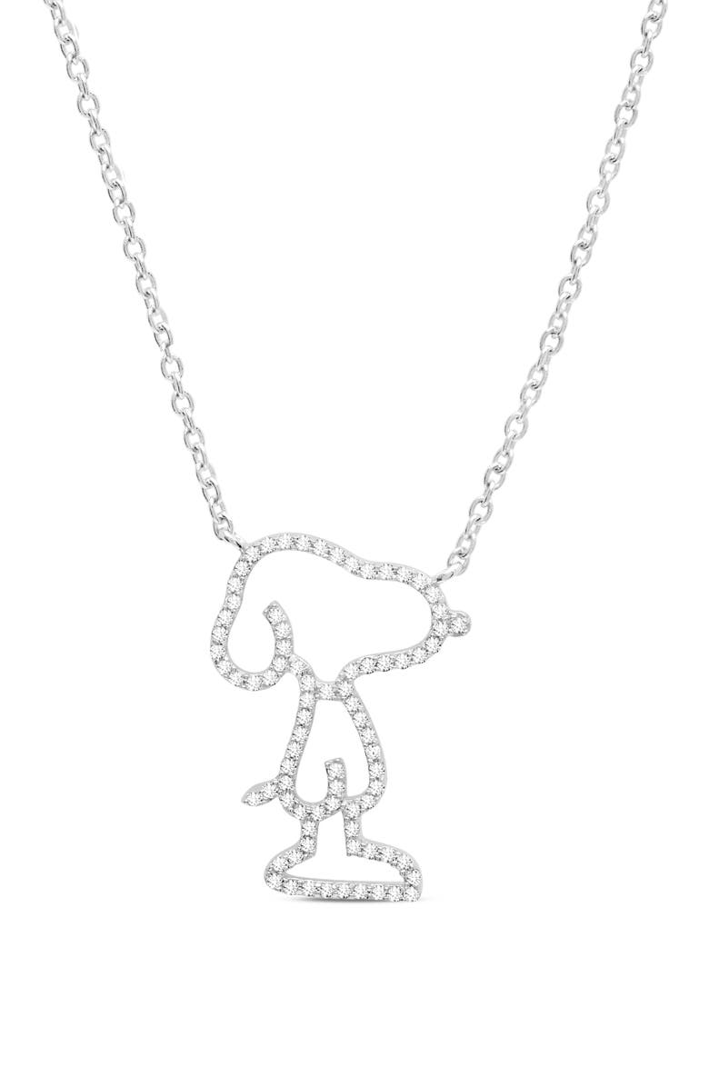 Crislu x Peanuts<sup>®</sup> Pavé Snoopy Silhouette Pendant Necklace, Main, color, Pure Platinum / Clear Stone