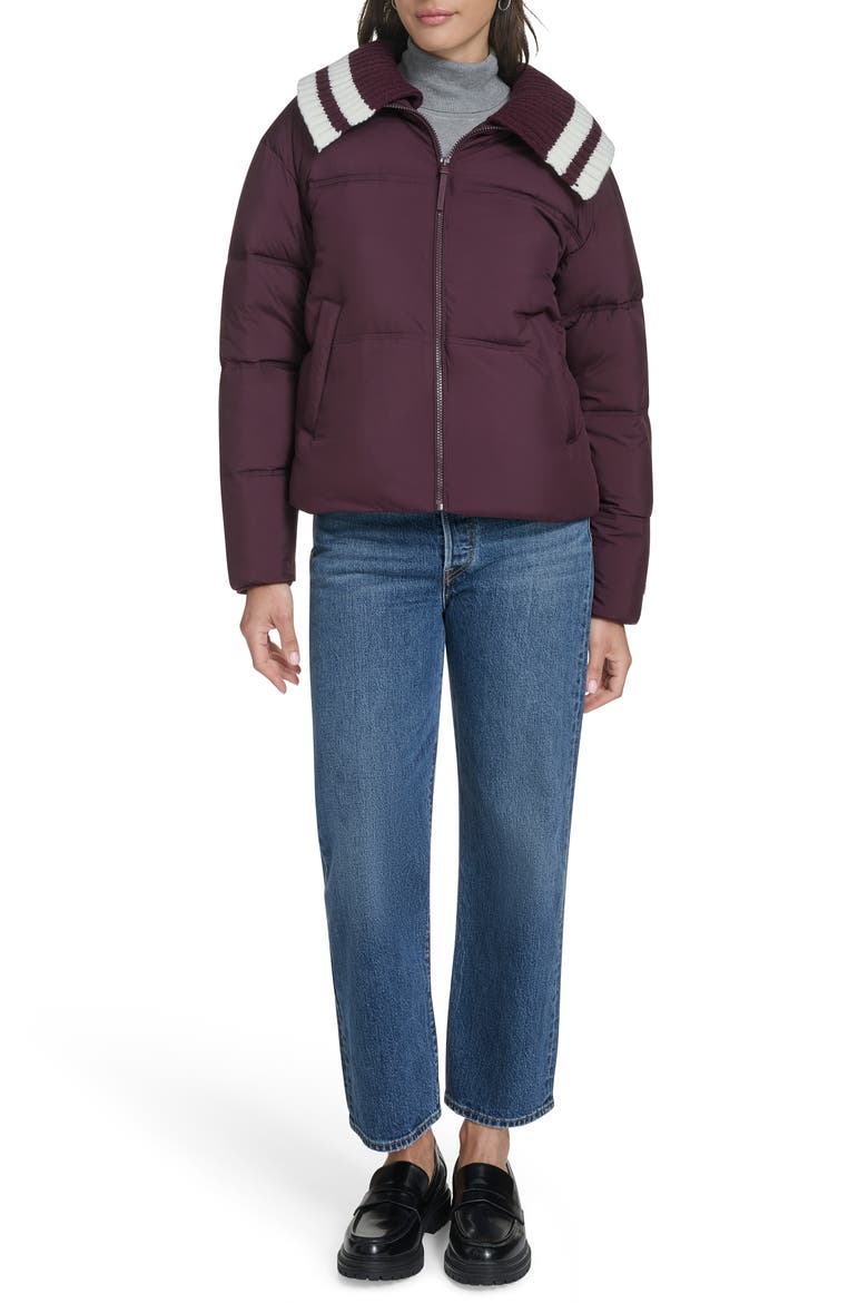 Shawl Collar Puffer Jacket, Alternate, color, BURGUNDY