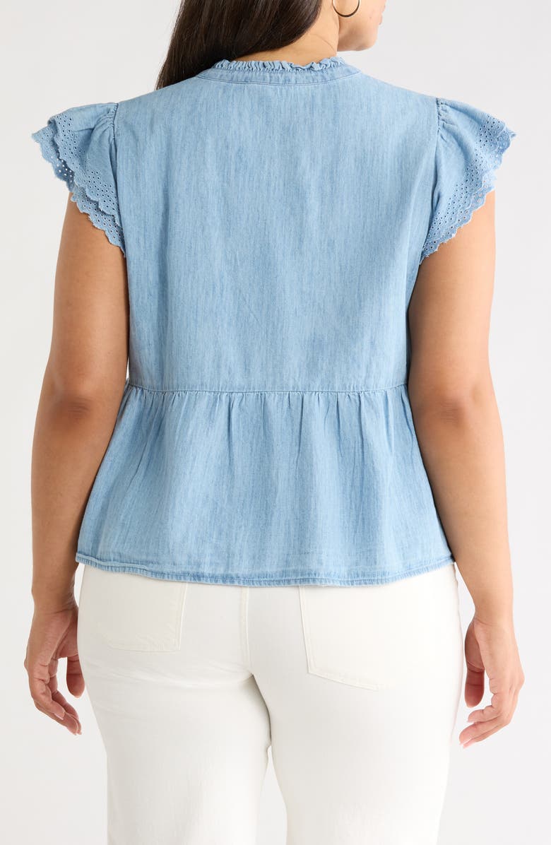 Caslon<sup>®</sup> Ruffle Eyelet Chambray Popover Top, Alternate, color, Light Wash