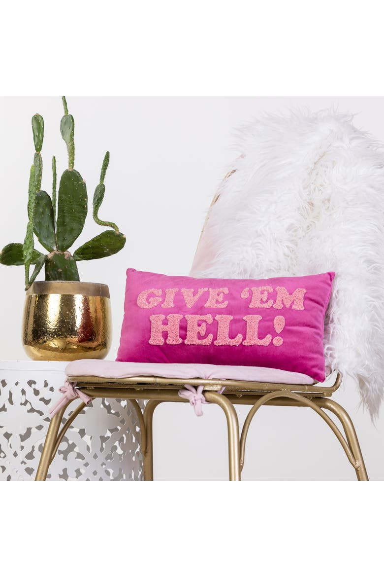 Give 'Em Hell Towel Loop Lumbar Pillow Polyester Pink, Alternate, color, Pink