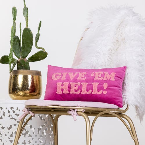 Totalee Gift Give 'em Hell Towel Loop Lumbar Pillow Polyester Pink In Pink