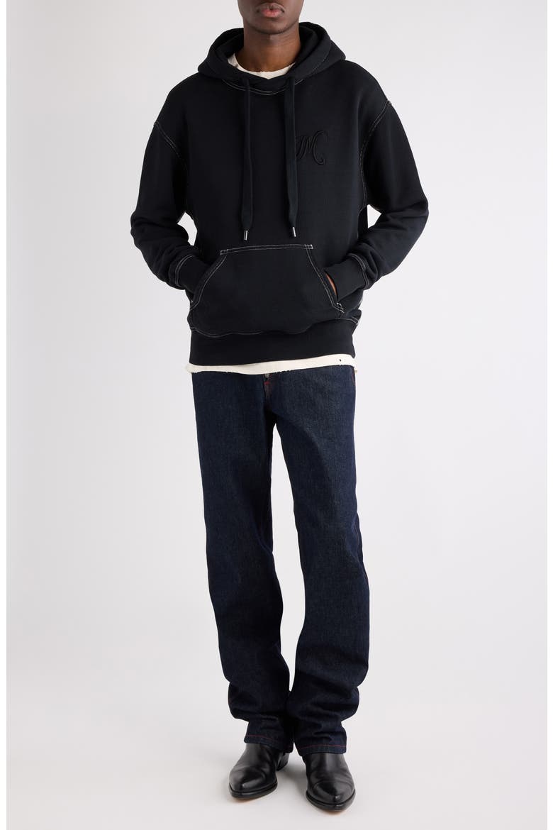 Matte Oversize Logo Embroidered Hoodie, Alternate, color, BLACK