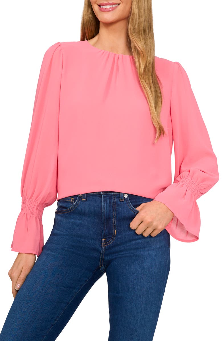 CeCe Ruffle Cuff Long Sleeve Georgette Top, Main, color, Confetti Pink