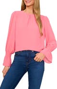 CeCe Ruffle Cuff Long Sleeve Georgette Top