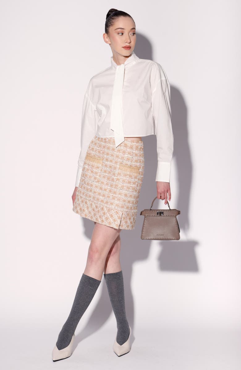 Walter Baker Monroe Tie Neck Long Sleeve Crop Button-Up Shirt, Alternate, color,