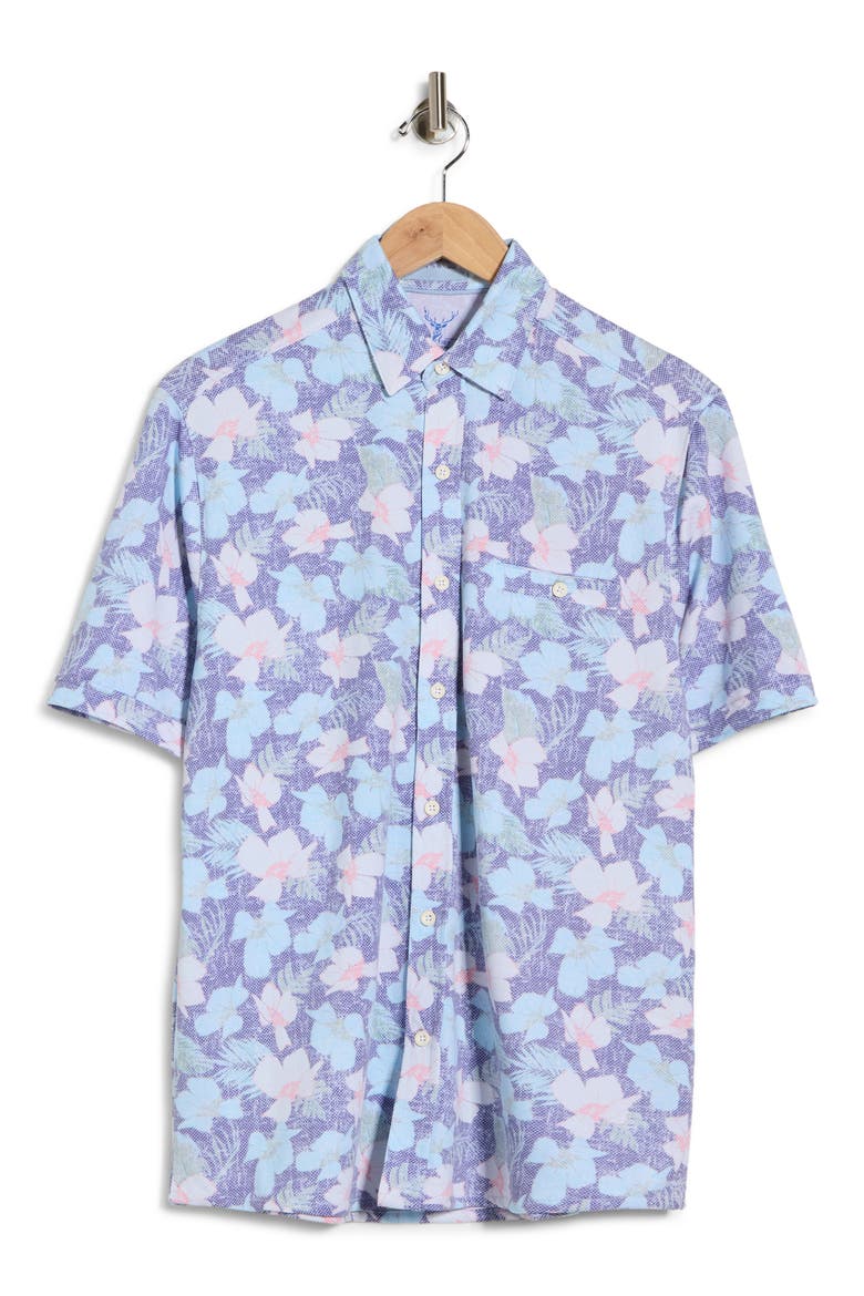 Birdseye Print Short Sleeve Button Front Shirt, Alternate, color, GREEN/ BLUE