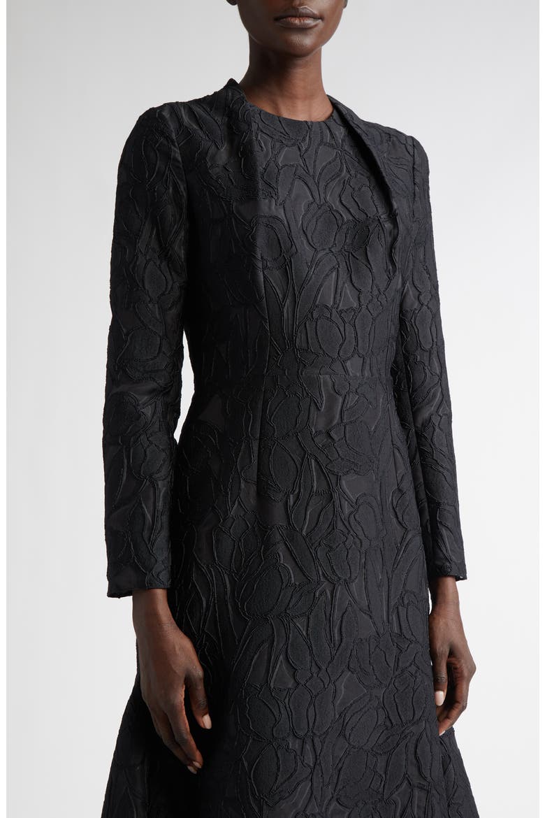 Seneca Burnout Floral Jacquard Long Sleeve Fit & Flare Dress, Alternate, color, BLACK ON BLACK