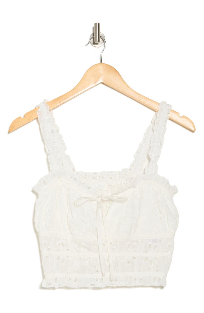 Lush Cotton Eyelet Frill Shirred Tank, Alternate, color, White