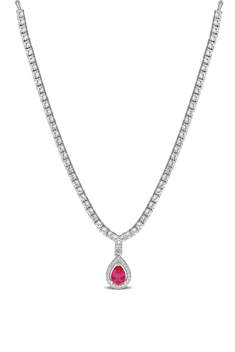 Pear Shaped Created Ruby Drop Necklace, Main, color, RED