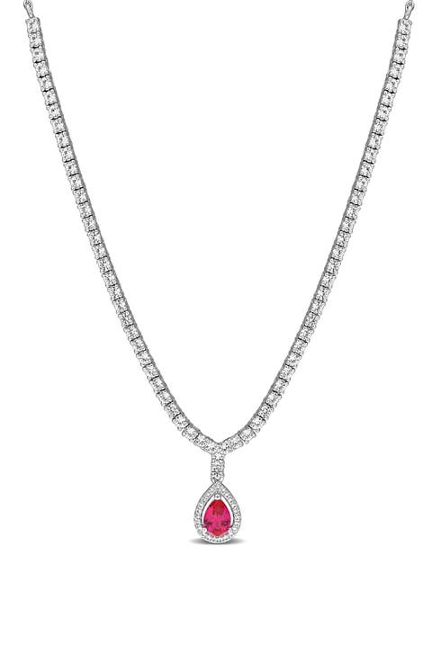 Pear Shaped Created Ruby Drop Necklace