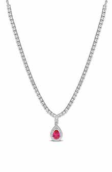 Pear Shaped Created Ruby Drop Necklace