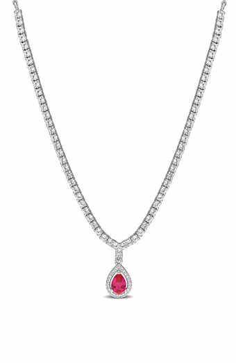 Pear Shaped Created Ruby Drop Necklace