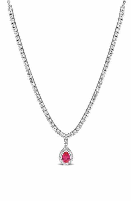 Pear Shaped Created Ruby Drop Necklace