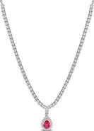 DELMAR Pear Shaped Created Ruby Drop Necklace