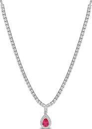 DELMAR Pear Shaped Created Ruby Drop Necklace
