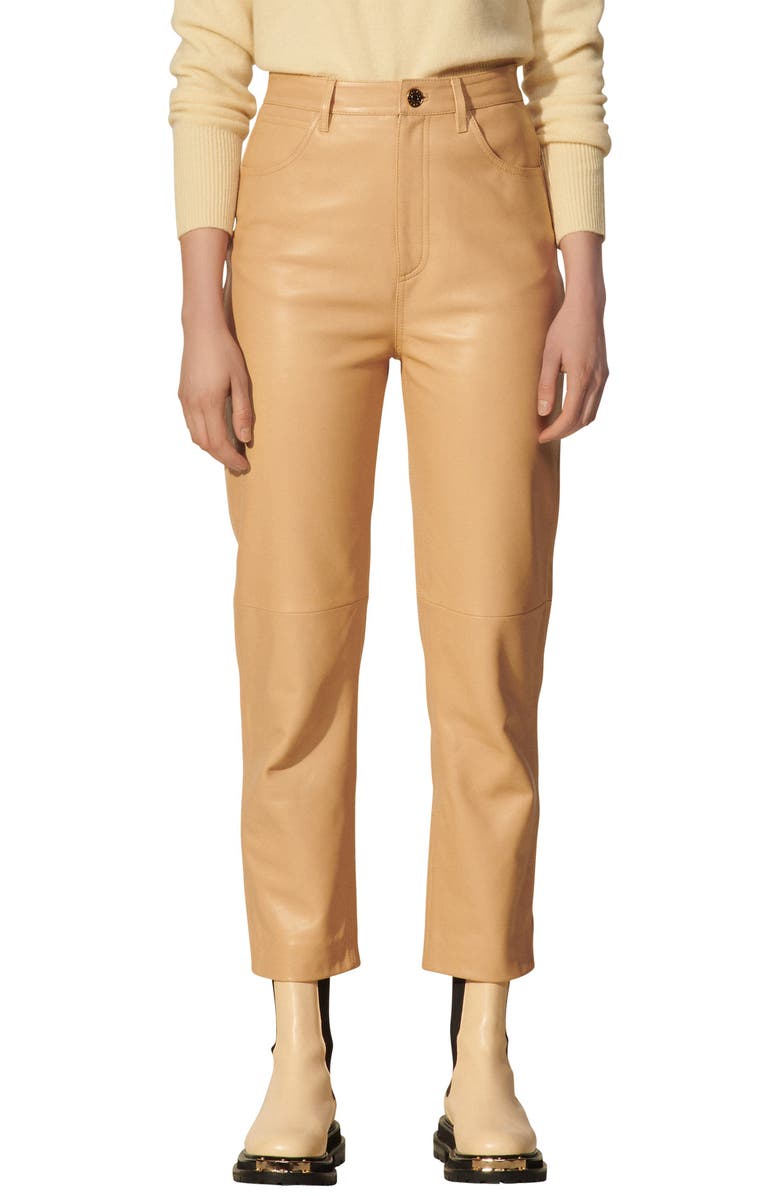 SANDRO Francis Slim Leg Leather Pants, Main, color, 