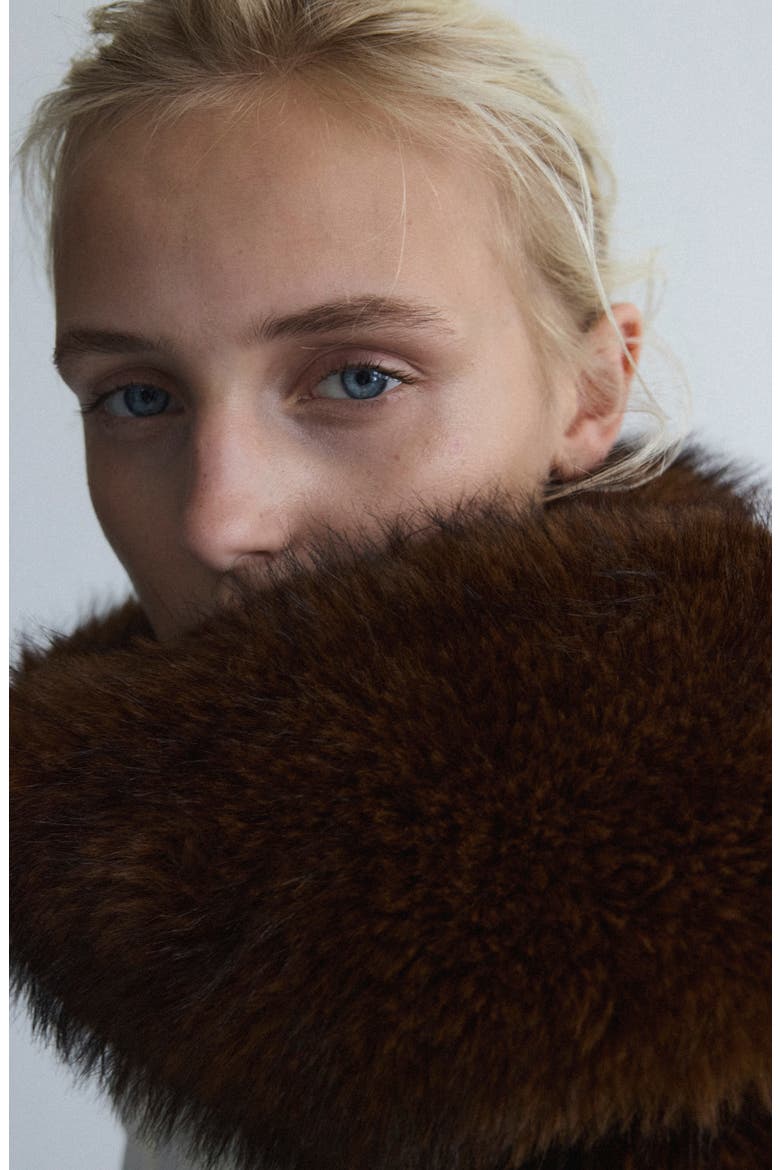 Faux Fur Scarf, Alternate, color, BROWN