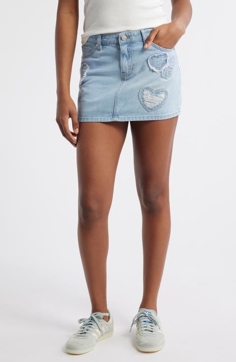 Ripped Heart Denim Miniskirt