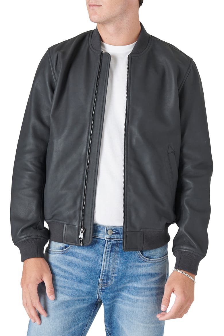 Leather Bomber Jacket, Main, color, 001 BLACK