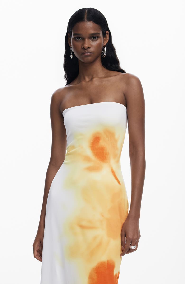 Desigual Abstract Placed Floral Strapless Maxi Dress, Alternate, color, Light Beige