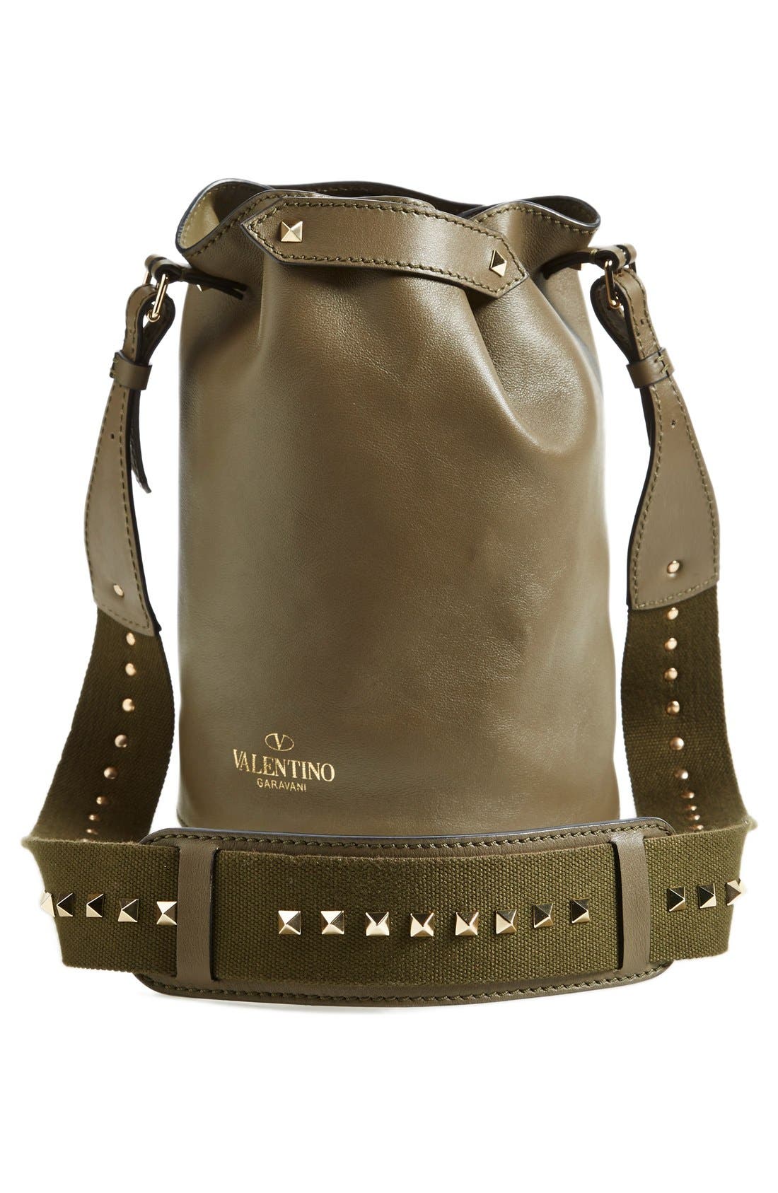 'Rockstud' Bucket Bag, Main, color, ARMY GREEN