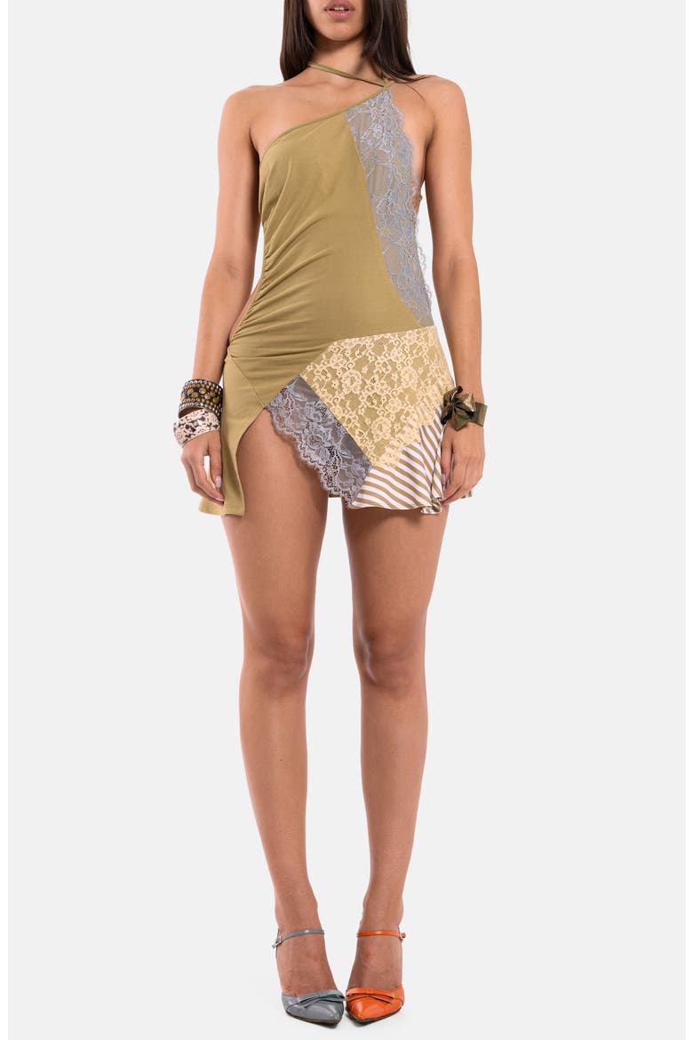 Reworked Asymmetric Lace Minidress, Main, color, MULTI