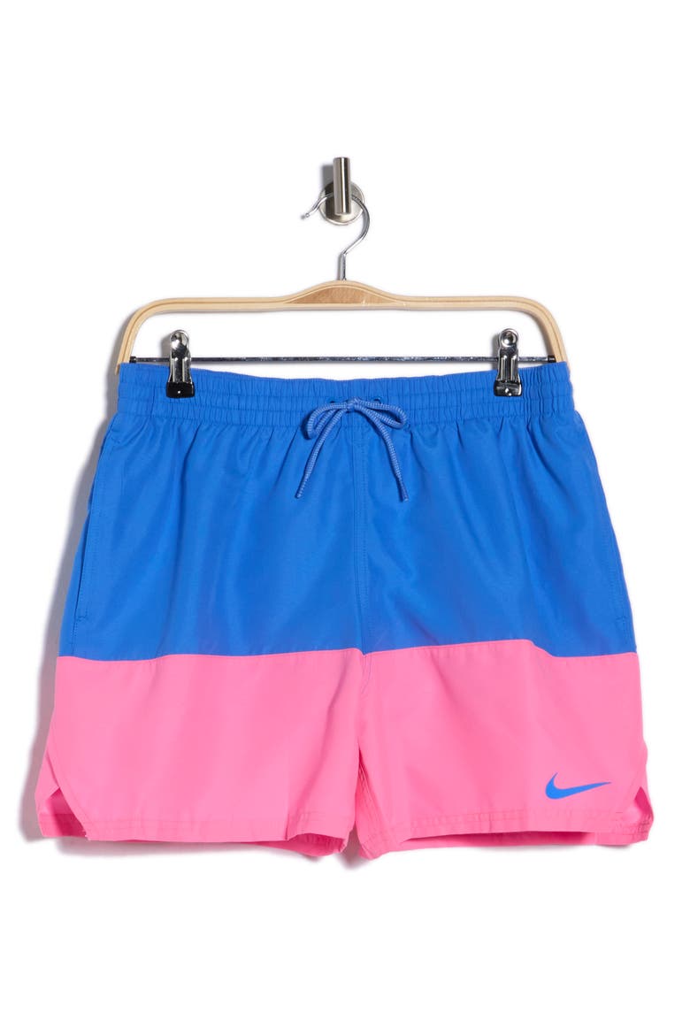 Colorblock Drawstring Volley Shorts, Alternate, color, BLUE CRYSTAL