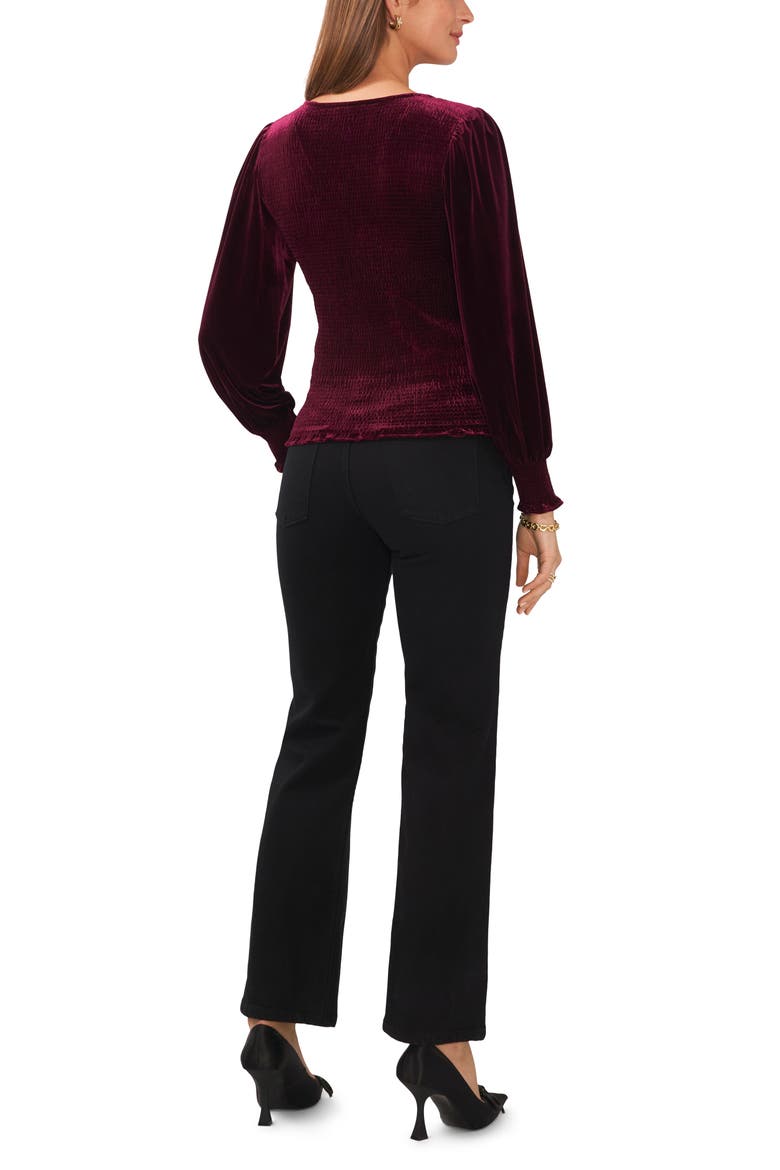 Smocked V-Neck Top, Alternate, color, PORT