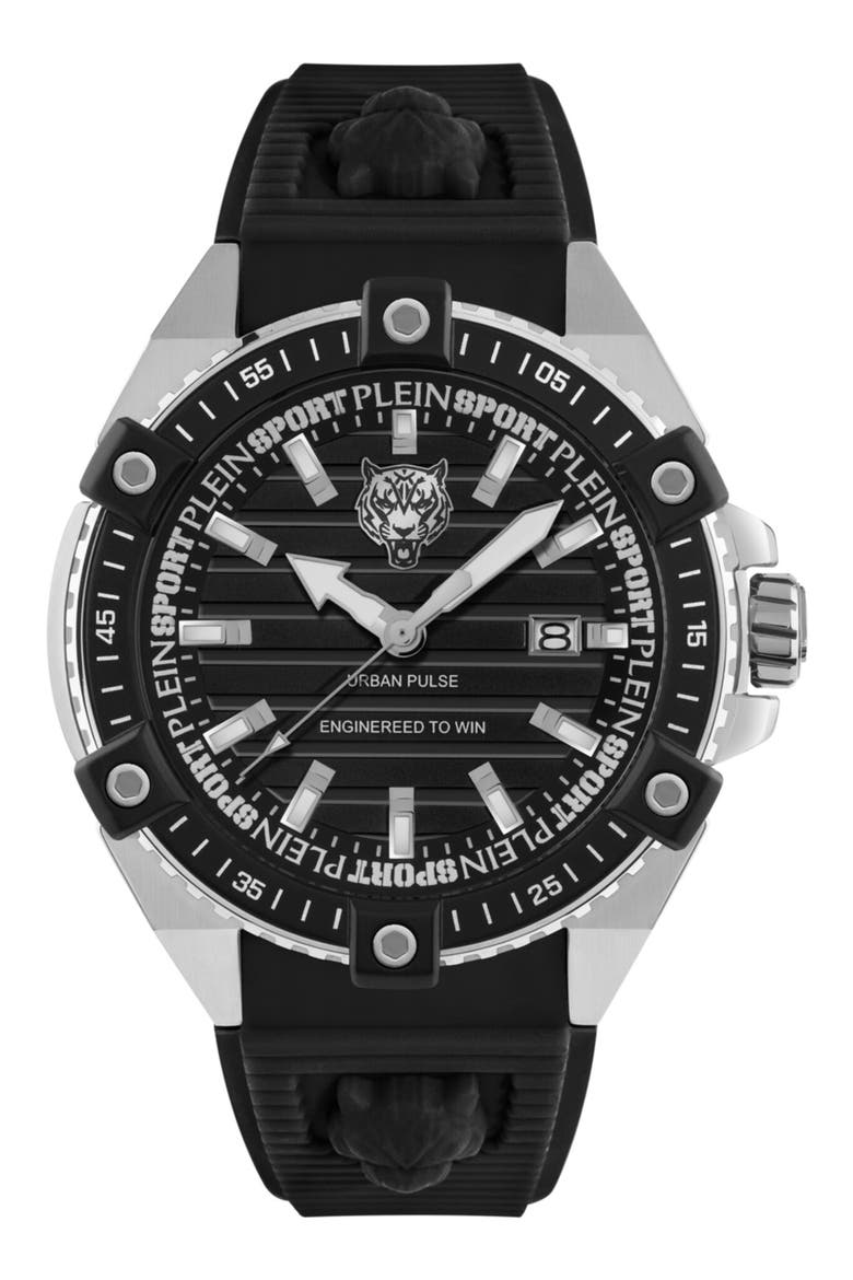 Urban Pulse Three Hand Quartz Silicone Strap Watch, 47mm, Main, color, STAINLESS STEEL