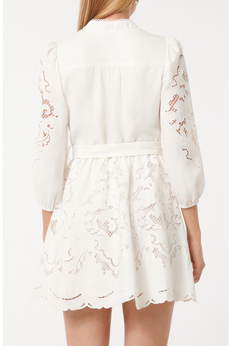 Embroidered Tie Waist Long Sleeve Mini Shirtdress, Alternate, color, IVORY