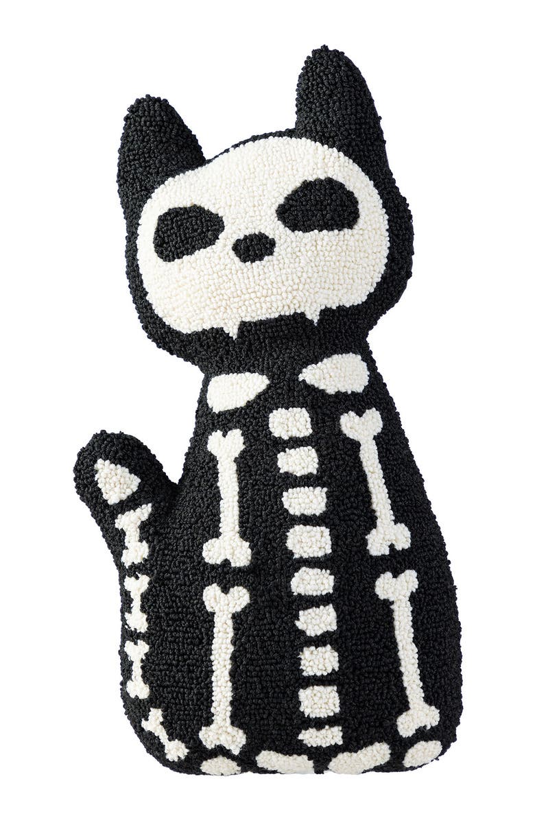 Glitzhome Halloween Hooked Ghost Skeleton Cat Shaped Pillow, Main, color, 