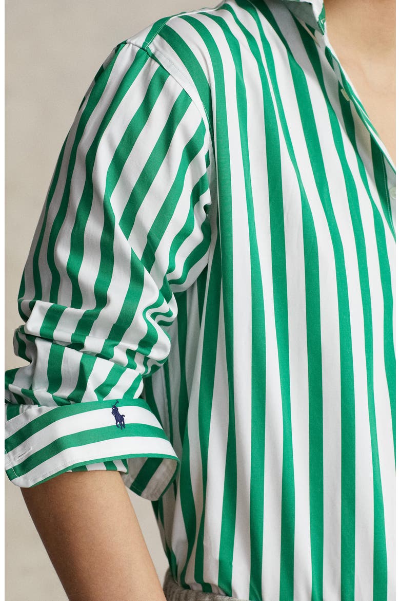 Stripe Cotton Button-Up Shirt, Alternate, color, GREEN/ WHITE STRIPE