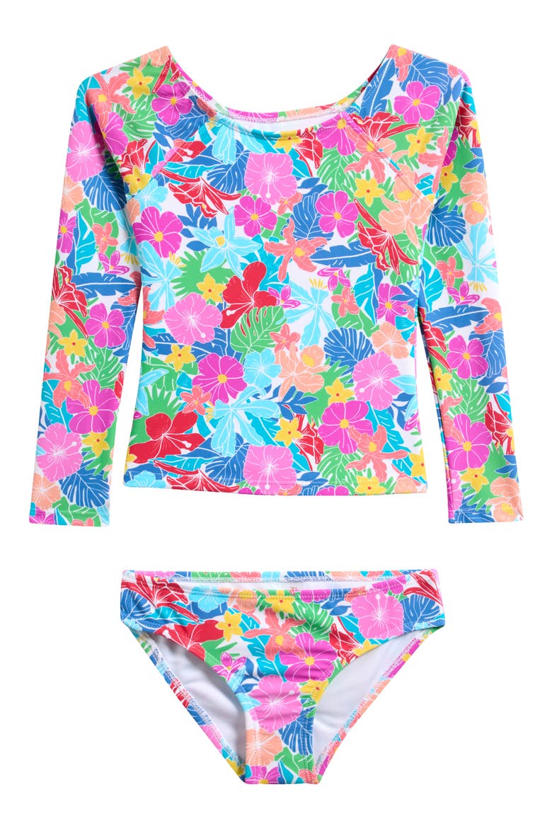 Kids' Hawaiian Floral Two-Piece Rashguard Swimsuit, Main, color, WILD WAHINE