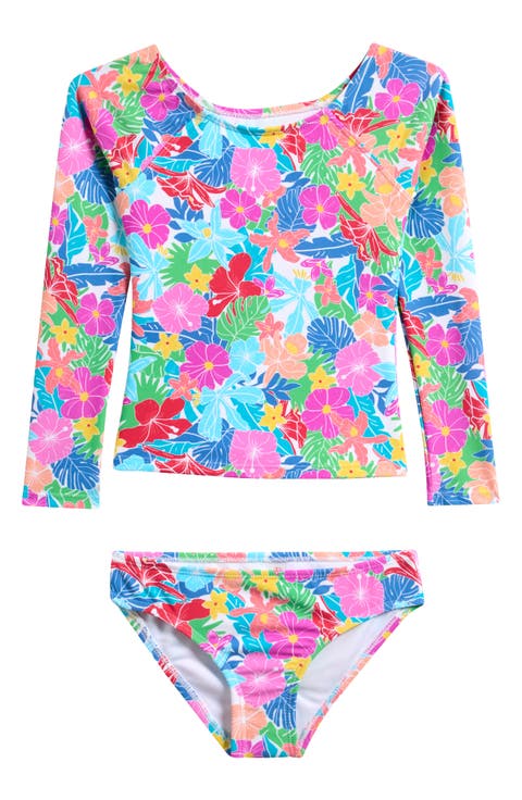 Kids' Hawaiian Floral Two-Piece Rashguard Swimsuit (Big Kid)