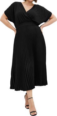 City Chic Elia Faux Wrap Pleated Dress